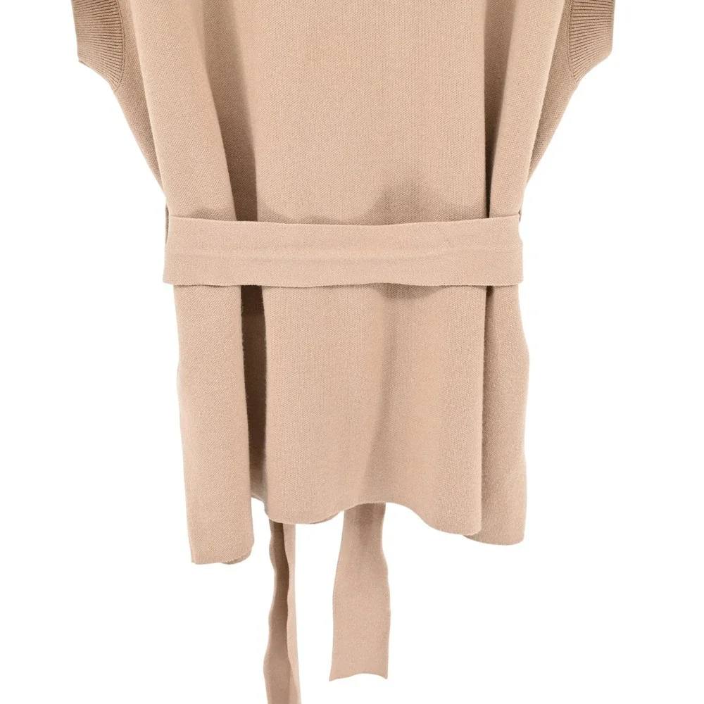 Maeve Anthropologie Belted Muscle Sweater Vest XL Tan Beige Knit Quiet Luxury